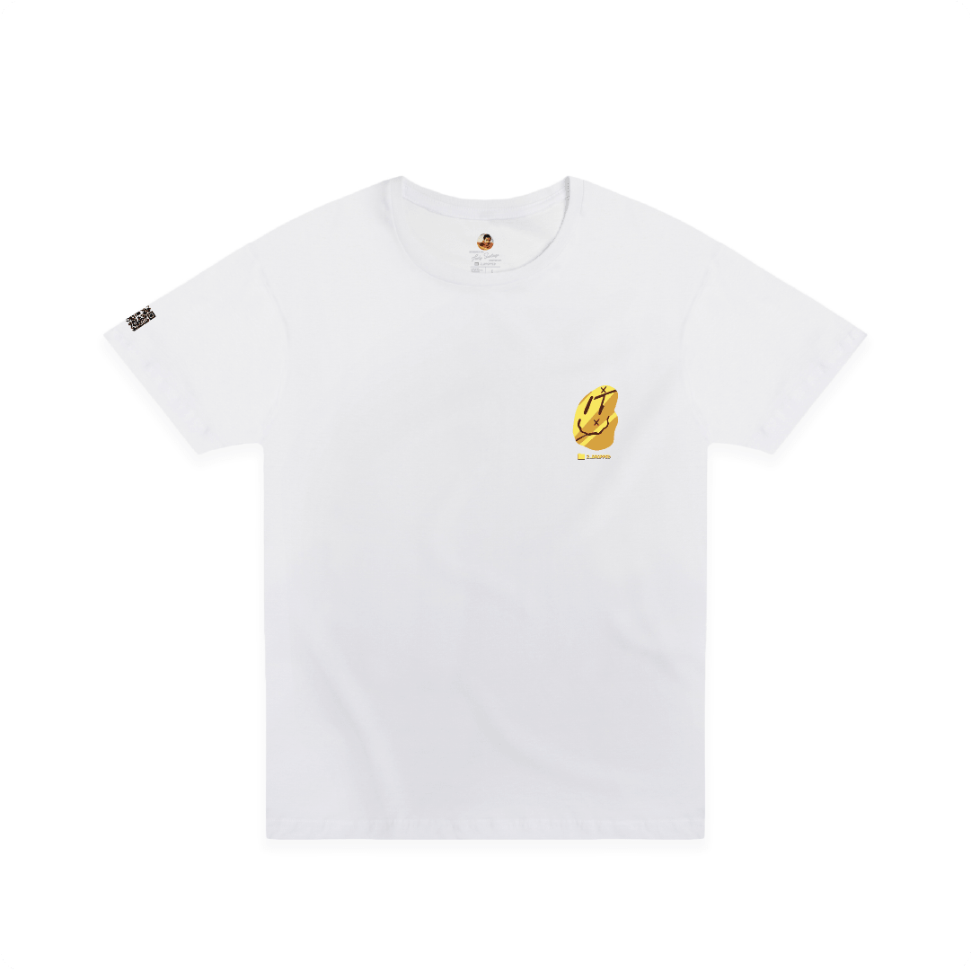 Front view of a white t-shirt with a smiley face and 'Z_DROPPED' text.